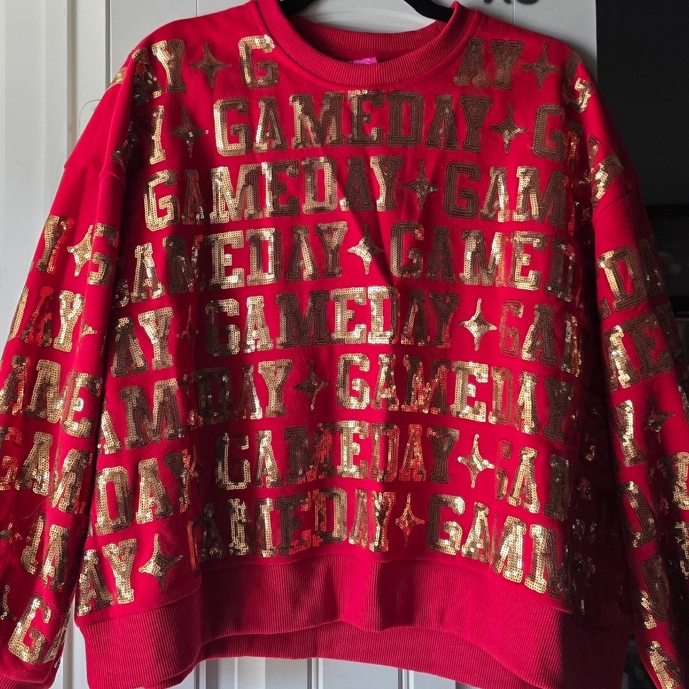 QUEEN OF SPARKLES Red and Gold Gameday Sweatshirt